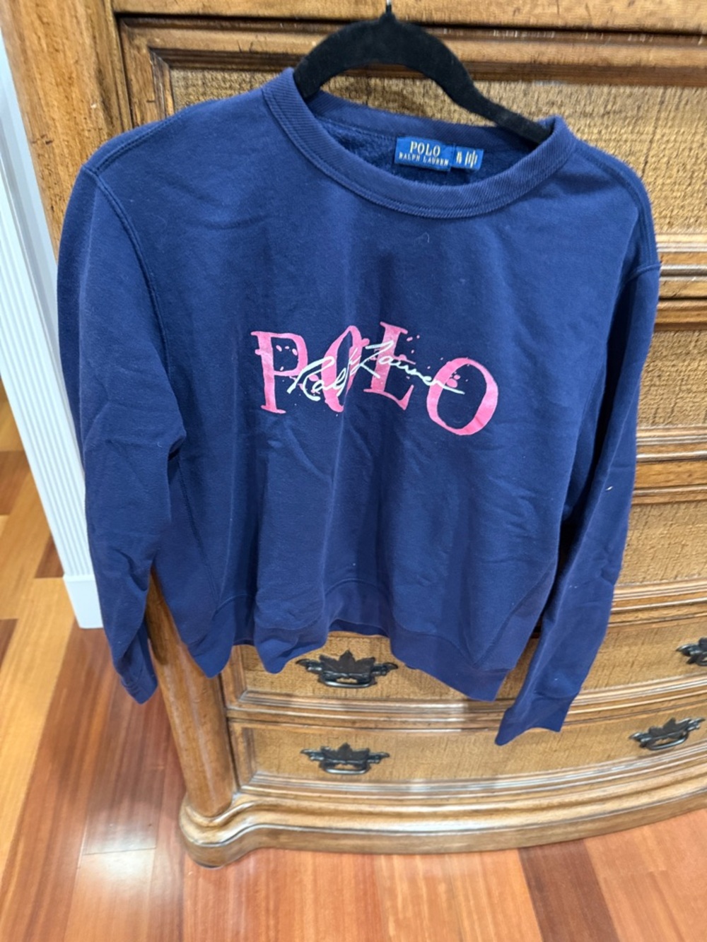 Polo by Ralph Lauren Women’s Navy Sweatshirt with Pink Logo Print